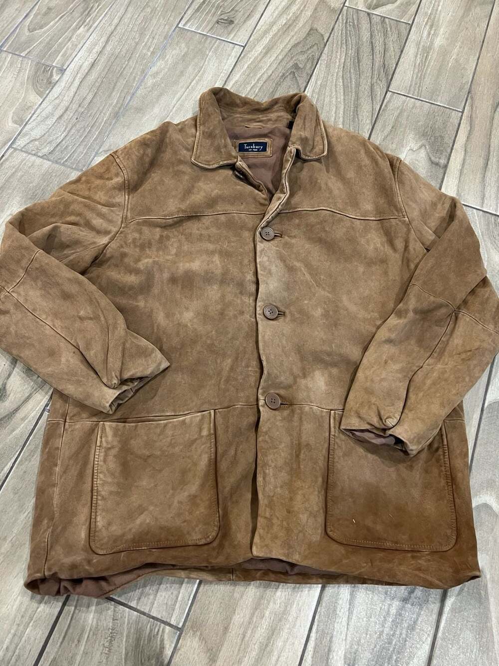 Turnbury Men's Brown Suede Leather Button-Up Chore Jacket Size XL